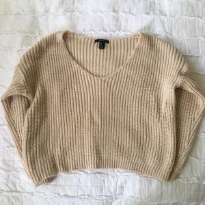 Cream Knit V Neck Sweater